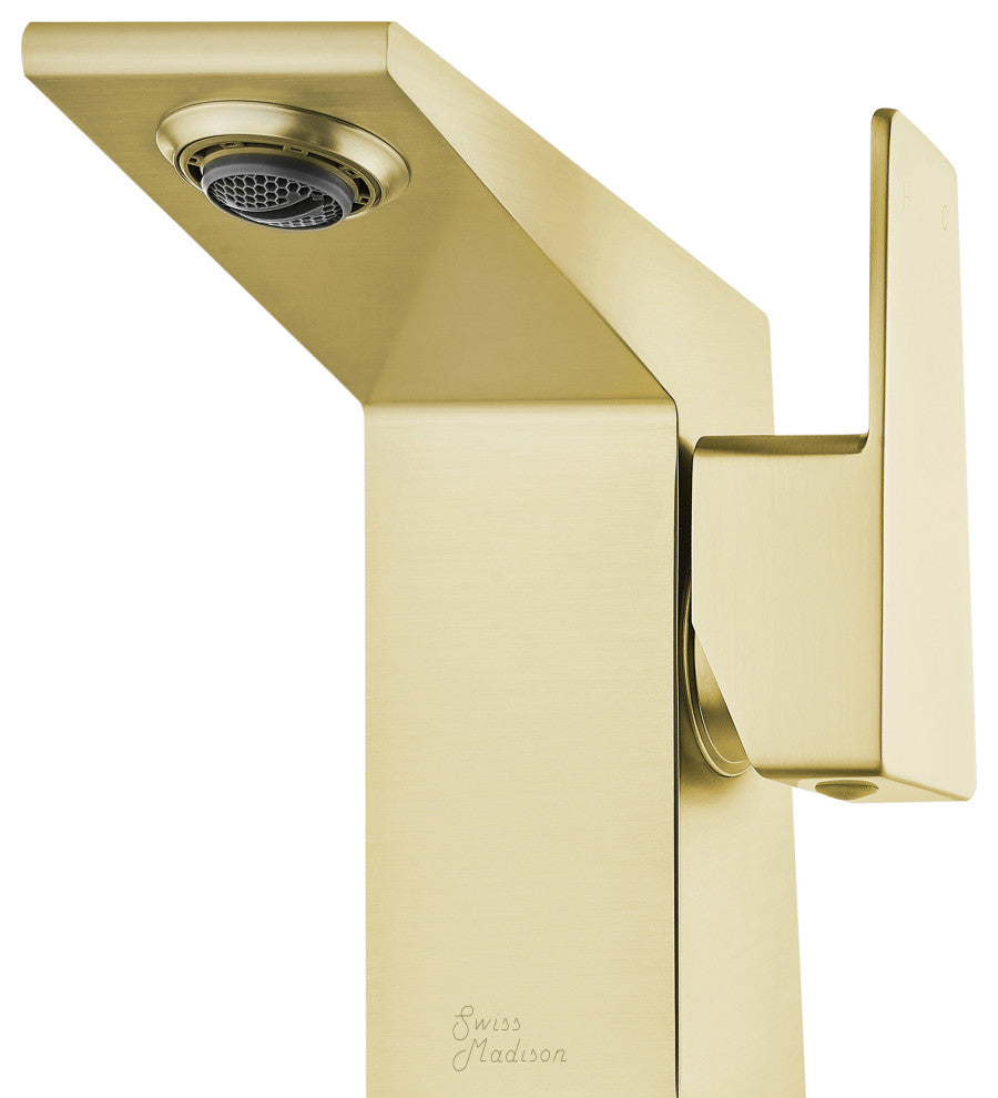 Carre Single Hole Single Handle Bathroom Faucet, Brushed Gold