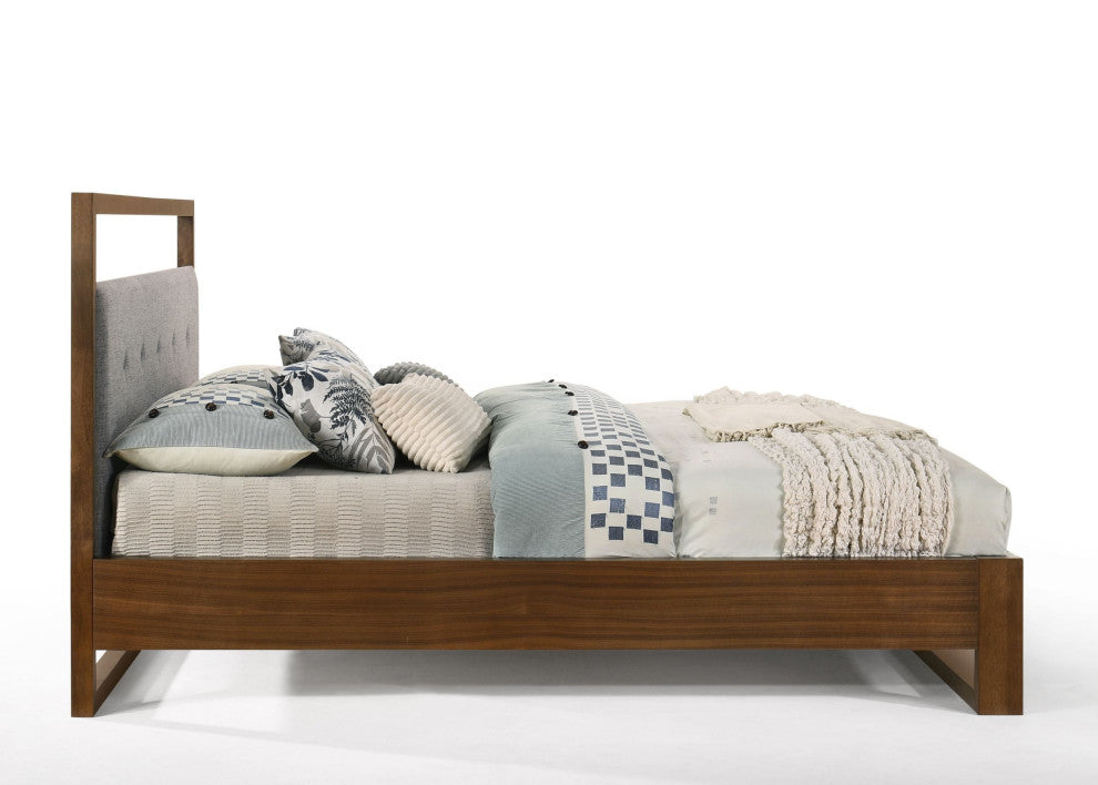 Nova Domus Falcor Modern Gray Fabric and Walnut Veneer Bed, Queen