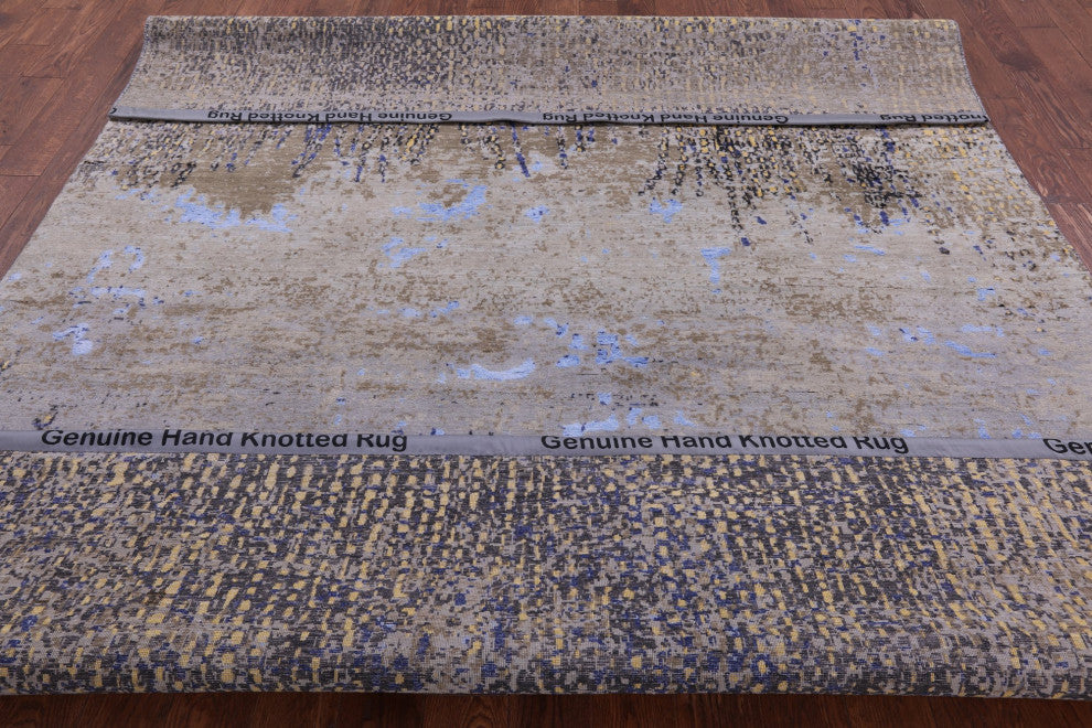 8' 1" X 10' 8" Wool and Silk Abstract Hand Knotted Rug Q7042