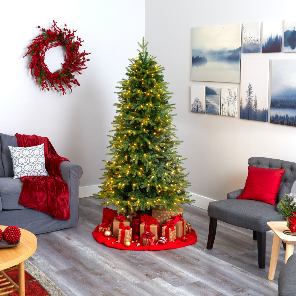 6.5' Vancouver Fir Natural Look Faux Xmas Tree W/ Lights & Bendable Branches