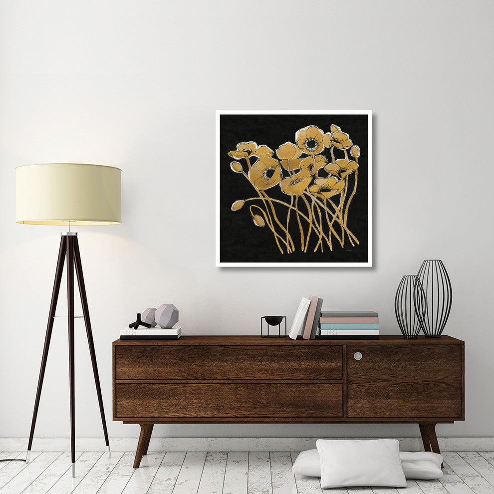 "Gold Black Line Poppies I v2" Digital Paper Print by Shirley Novak, 38"x38"