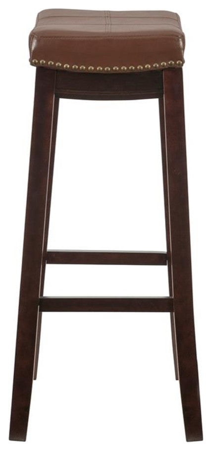 Linon Claridge Backless Bar Stool Cognac Faux Leather Wood Frame in Espresso