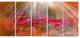 Sunlight Over Small Red Flowers, Large Floral Canvas Artwork, 60"x28", 5 Panels