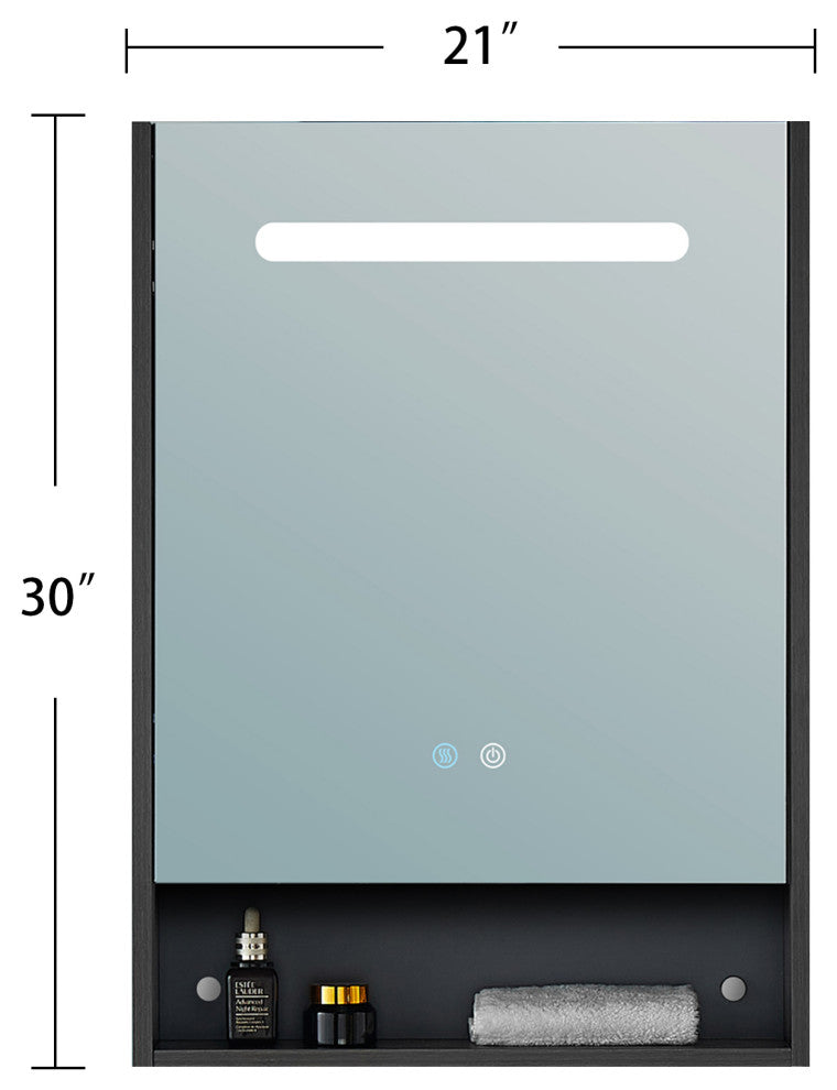 30" x 21" Wood Framed Surface Mount Medicine Cabinet With LED Lights and Shelves