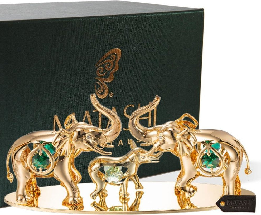 24K Gold Plated Crystal Studded Family of Elephants Ornaments