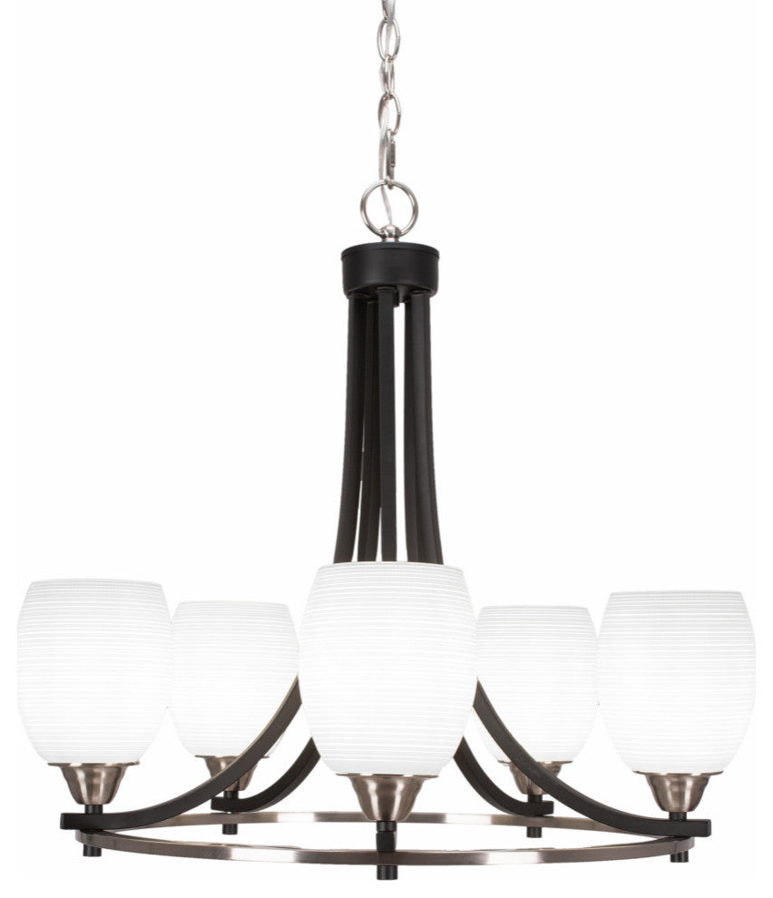 Paramount 5-Light Chandelier, Matte Black & Brushed Nickel, 5" White Matrix