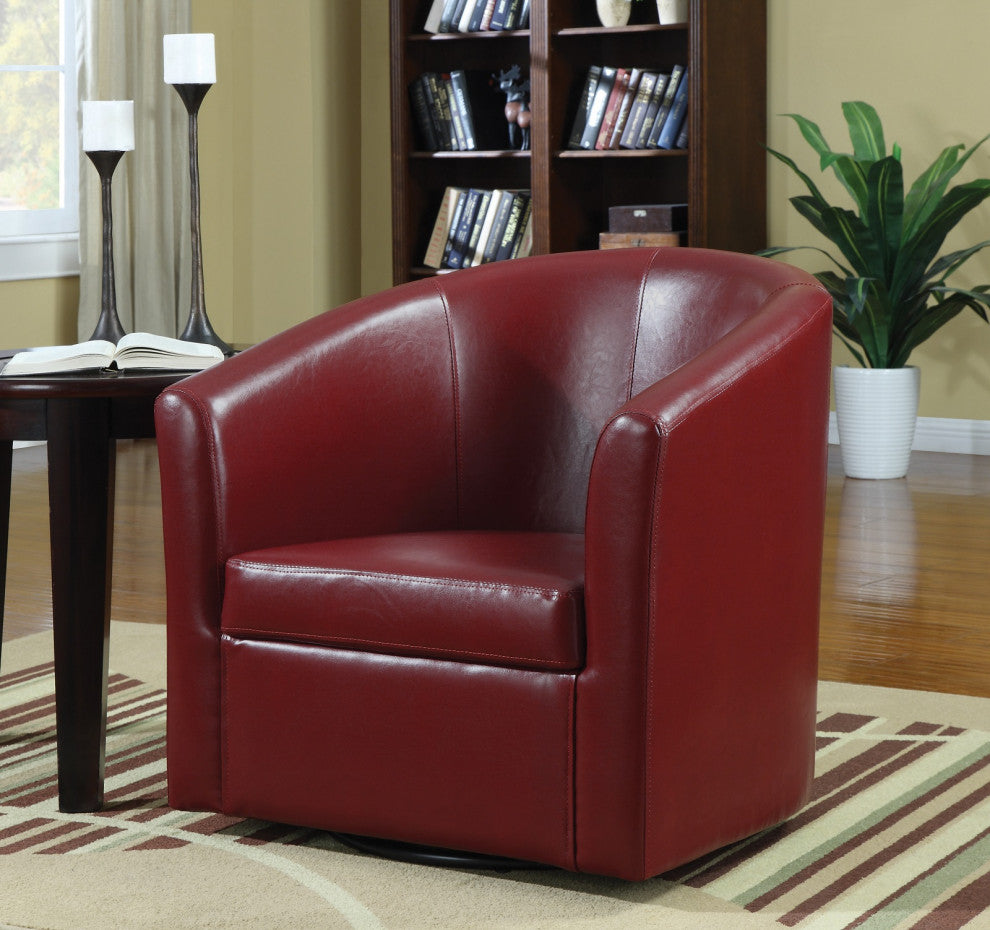 Leatherette Upholstered Accent Swivel Chair, Red