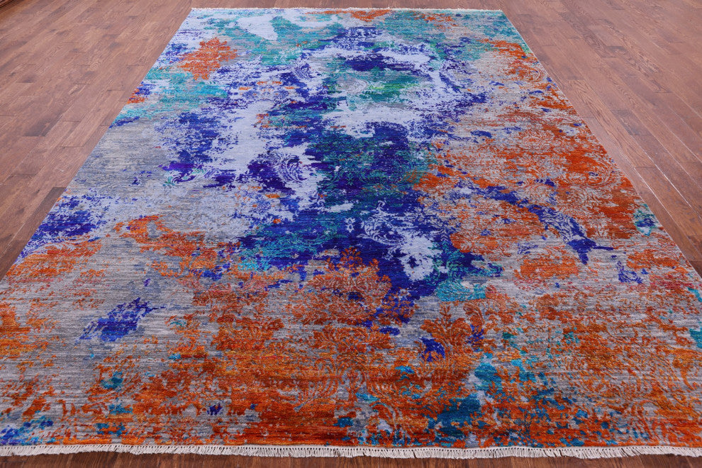 Handmade Abstract Wool and Silk Rug 9' 1" X 12' 0" Q11857