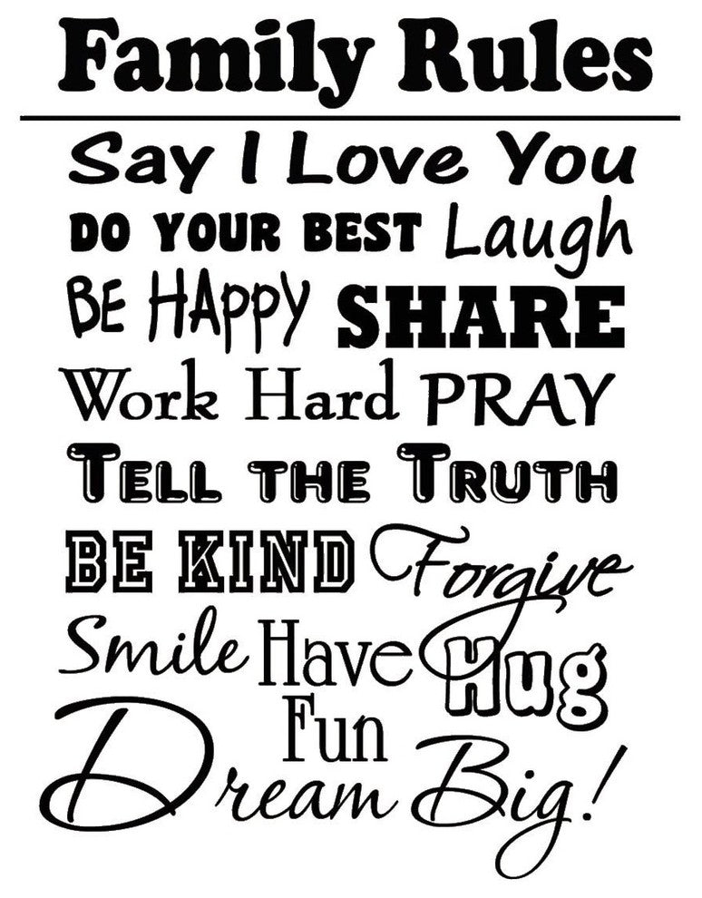 VWAQ Family Rules Vinyl Wall Decal Inspirational Quote Family Room Home Decor