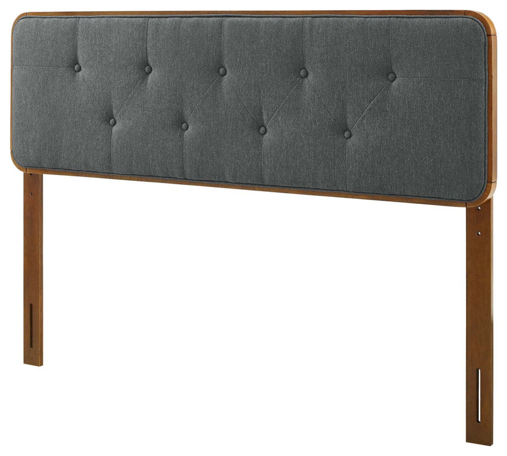 Tufted Headboard, Twin Size, Wood, Fabric, Brown Walnut Gray, Modern
