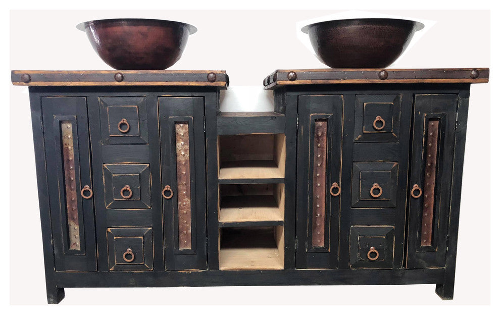 Saint Vincent Reclaimed Wood Rustic Bathroom Vanity, 72"x22"x36"