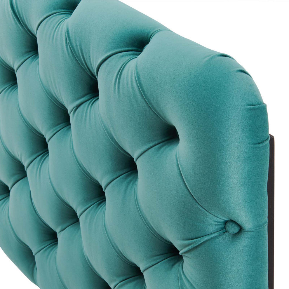 Tufted Headboard, King Size, Velvet, Teal Blue, Modern Contemporary, Bedroom