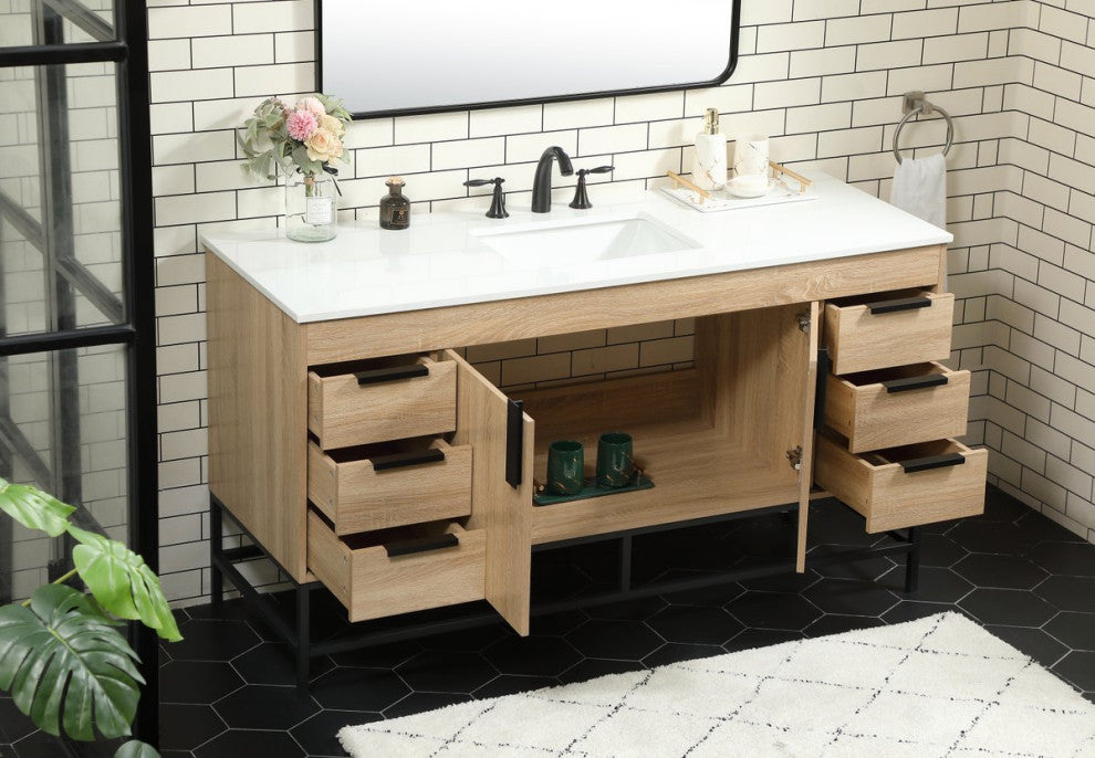 Home Living 22" Modern Mango Wood-Light Bathroom Vanity