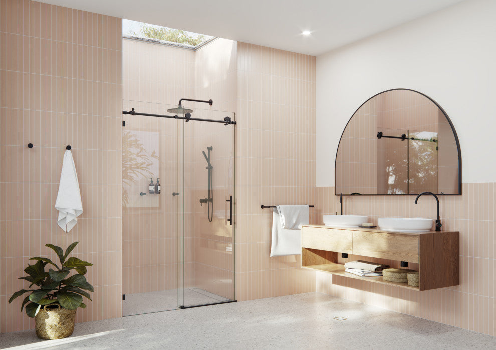 48-52"x78" Frameless Sliding Shower Door, Matte Black