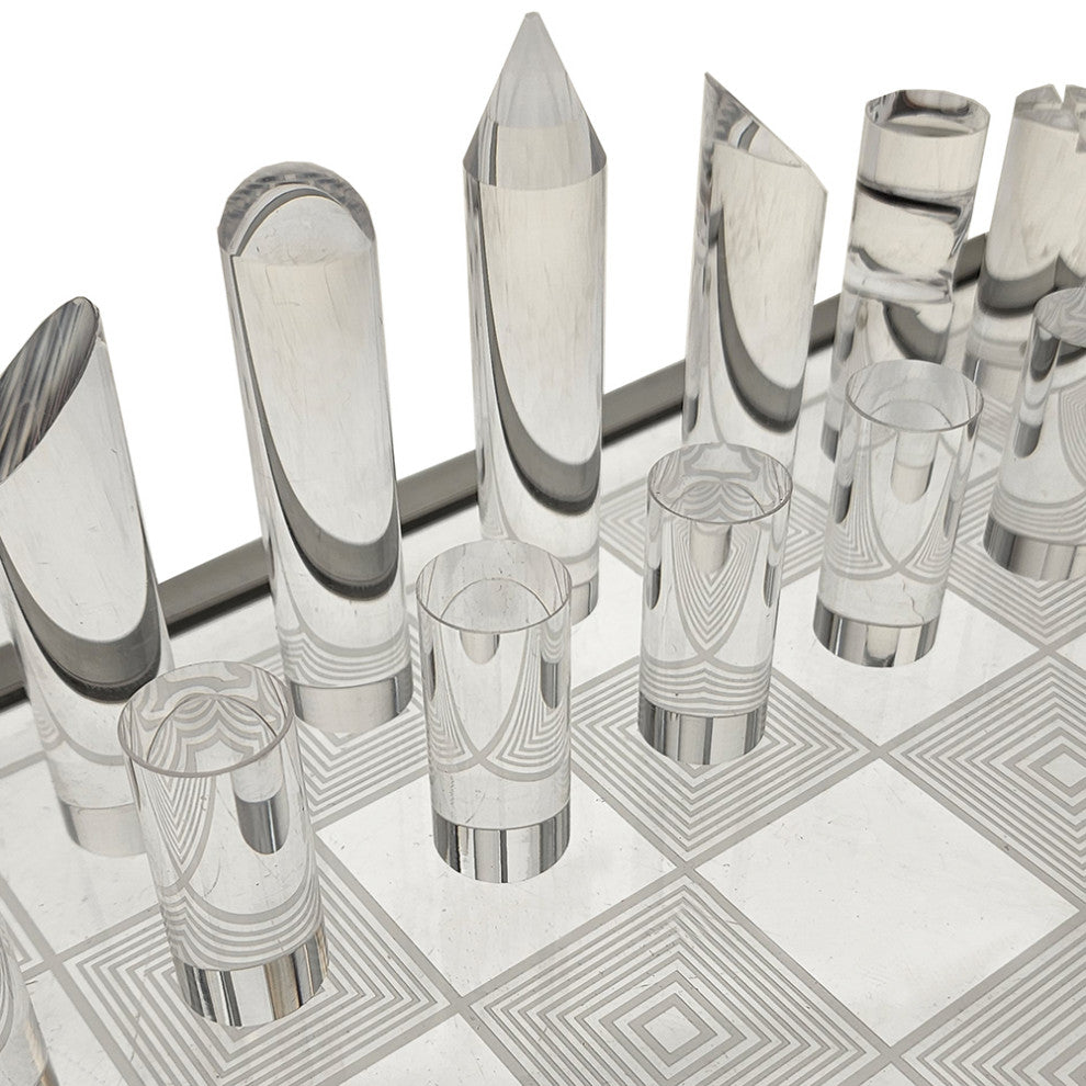 OnDisplay 3D Luxe Acrylic Fire & Ice LED Light Glowing Chess Set - Luxury Laser