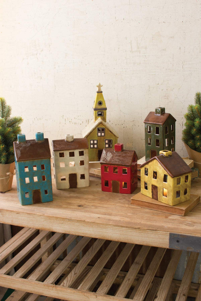 Set of Six Ceramic Village-one Each Design