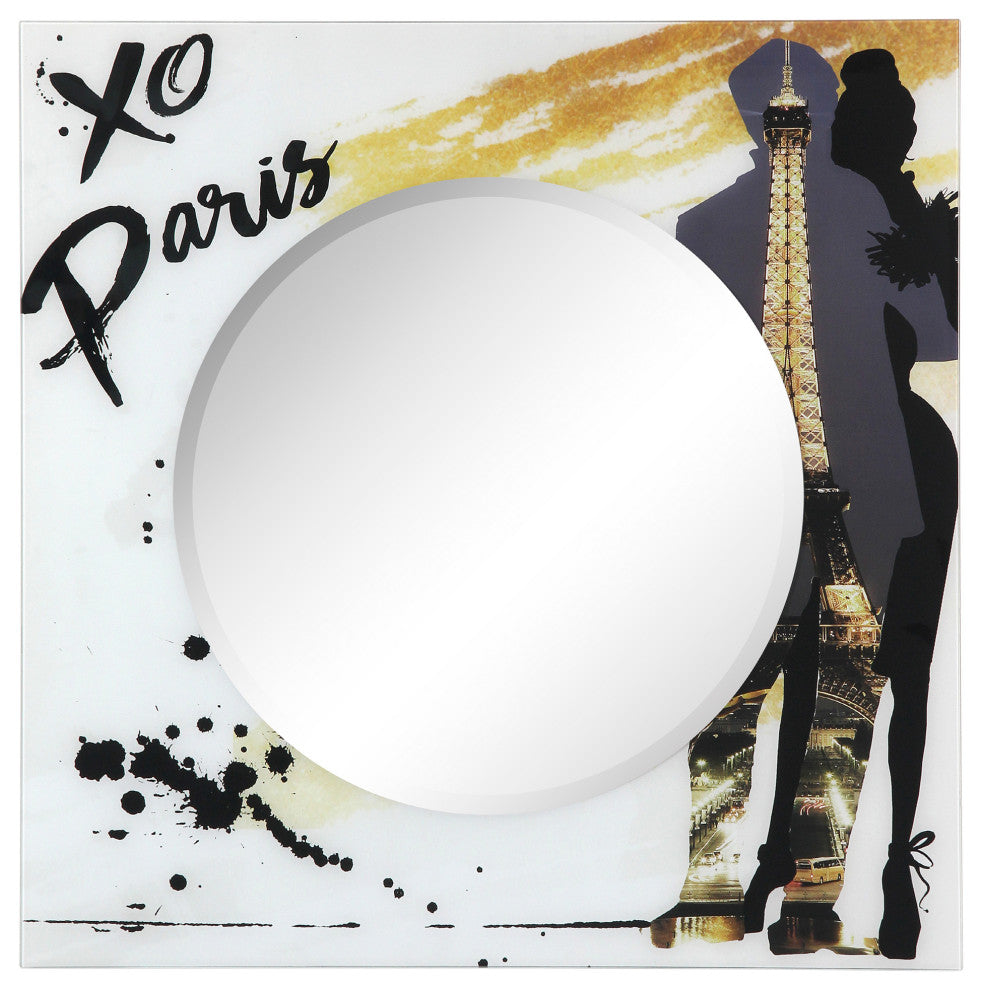 "Romance" Square Beveled Wall Mirror on Printed Tempered Art Glass