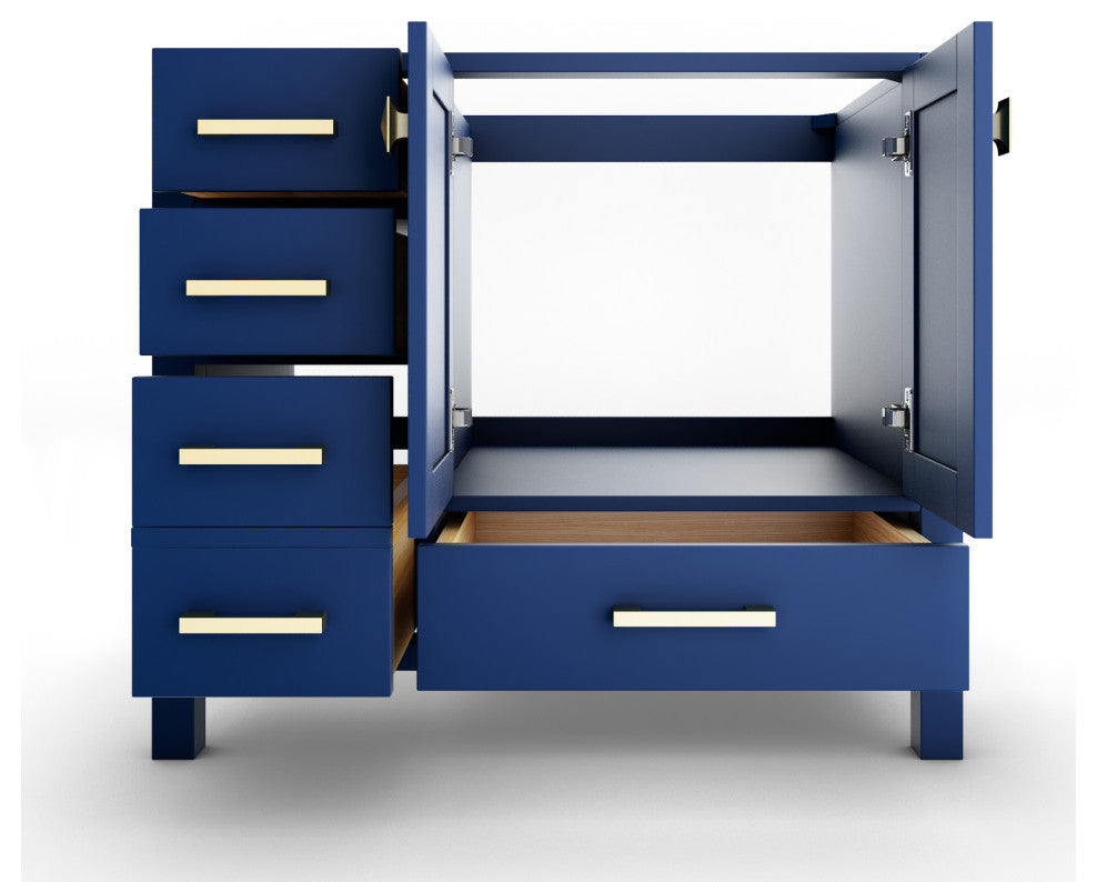 CastelloUSA Yamyam 35" Right Offset Single Vanity, Base Only, Blue, Gold Handles