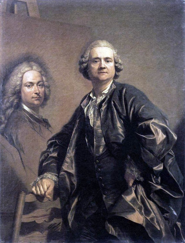 Louis Michel Van Loo The Artist With a Portrait of his Father Wall Decal