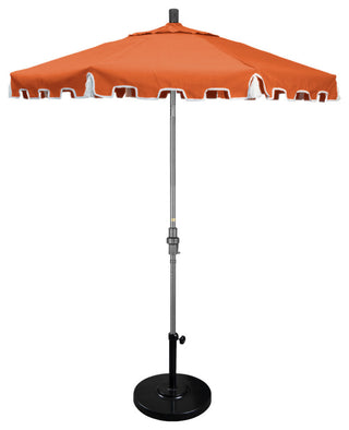 7.5' Hammertone Gray Greek Key Patio Umbrella With Ribs and Tassels, Melon