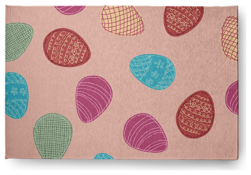 Egg Hunt Easter Chenille Rug, Sunwashed Red, 4'x6'