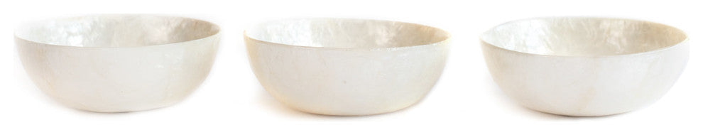 3.5" Round Capiz Bowl, Coral Design, Blue and Natural, Set of 2