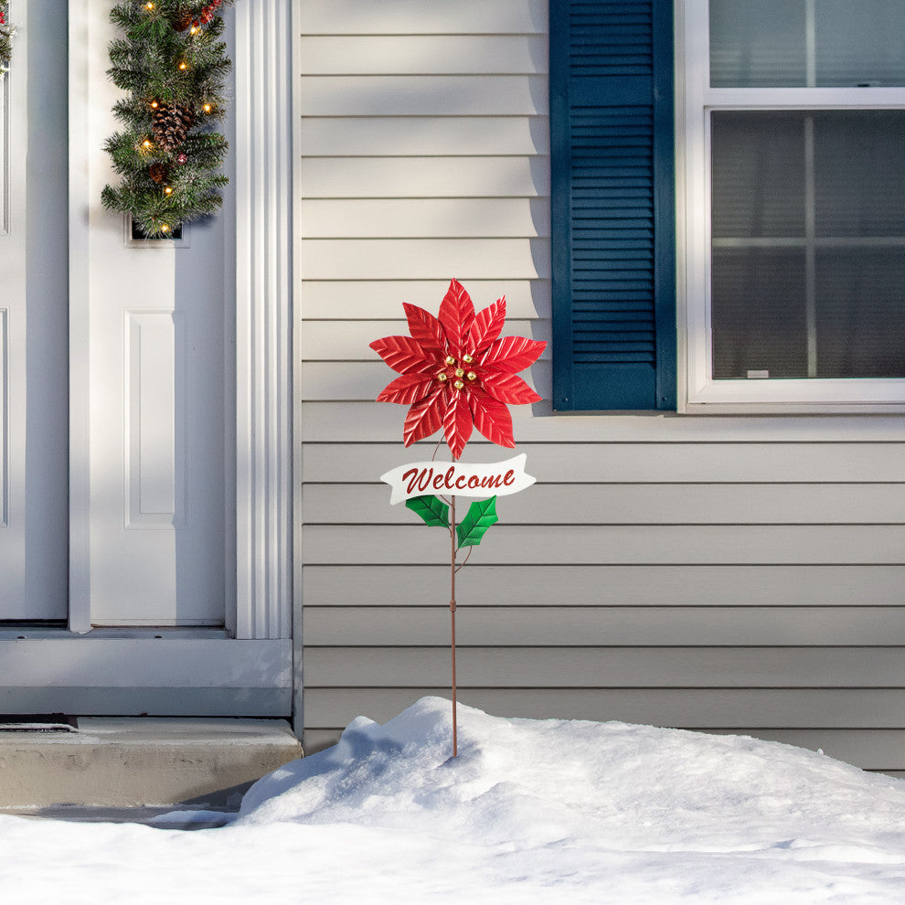 42"H Metal Poinsettia Yard Stake