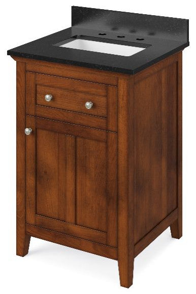 Chatham Traditional 24" Chocolate Single Sink Vanity, Black Granite Vanity Top