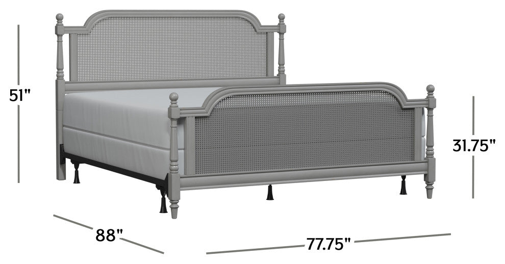 Melanie Bed, Metal Bed Rails Included, Gray, King