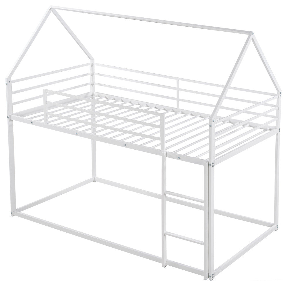 Gewnee Metal Twin Over Twin Bunk Bed House Bed in White