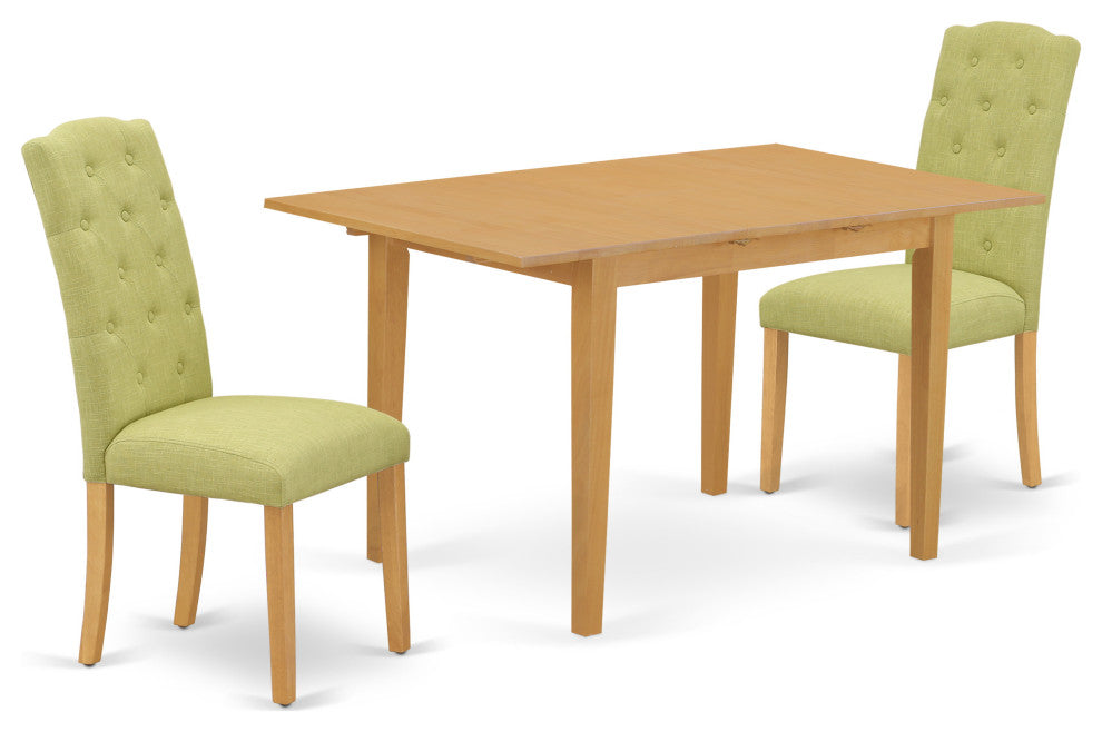 3Pc Dinette Set, Rectangular Table, Butterfly Leaf, Two Chairs, Oak