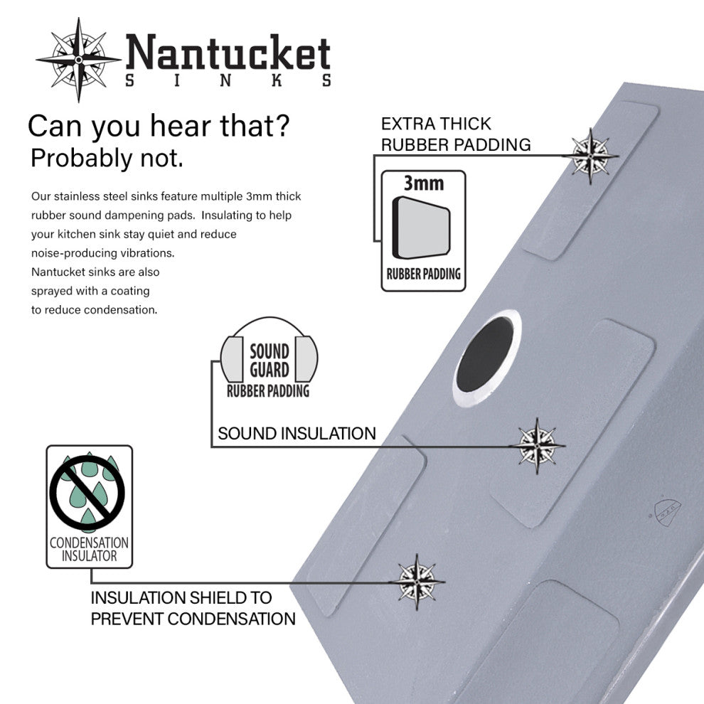 Nantucket Sinks 32" Pro Series Undermount Off-Set Drain Stainless Steel Sink