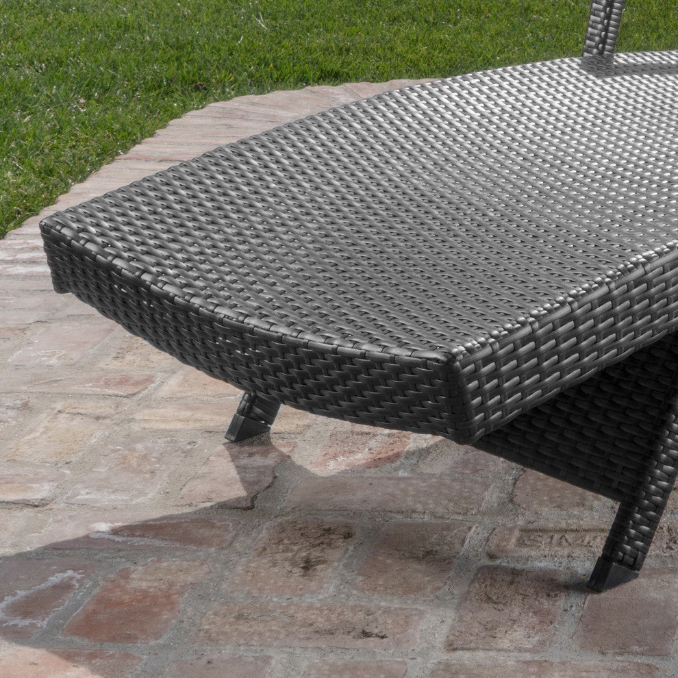GDF Studio Solaris Outdoor Gray Wicker Armed Chaise Lounge With Cushion, Charcoa