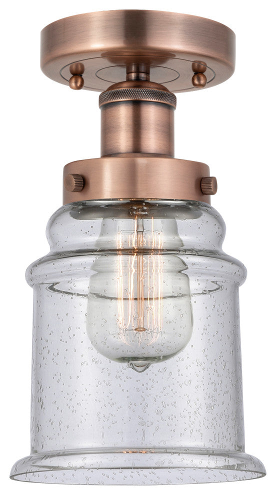 Canton-1 Light 6" Semi-Flush Mount-Antique Copper, Seedy Glass Shade