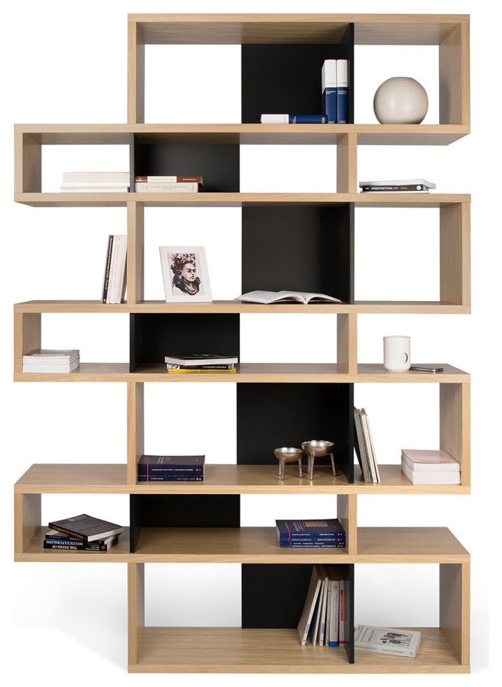 Modern Large Modular Display 2 Tone Shelves, Oak Frame/Black Backs