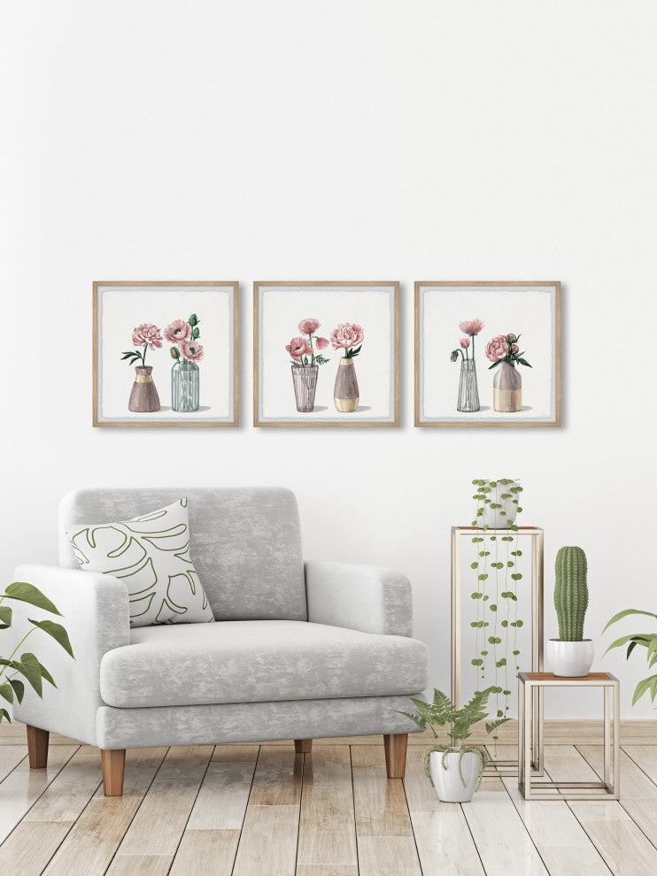 I Picked Peonies Triptych, Set of 3, 18x18 Panels