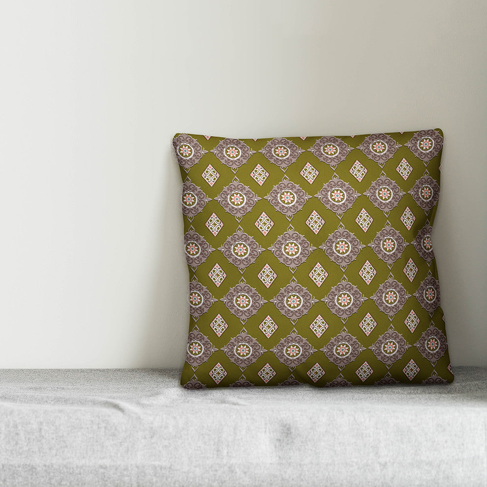 Imperial Pattern, Brown Throw Pillow Cover, 18"x18"