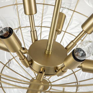 Contemporary Clear Ribbed Bubble Chandelier, Brass, 8 Lights