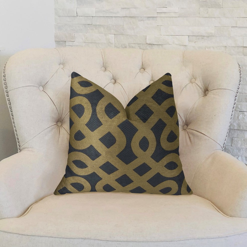 Golden Maze Black and Gold Handmade Luxury Pillow, 20"x36" King