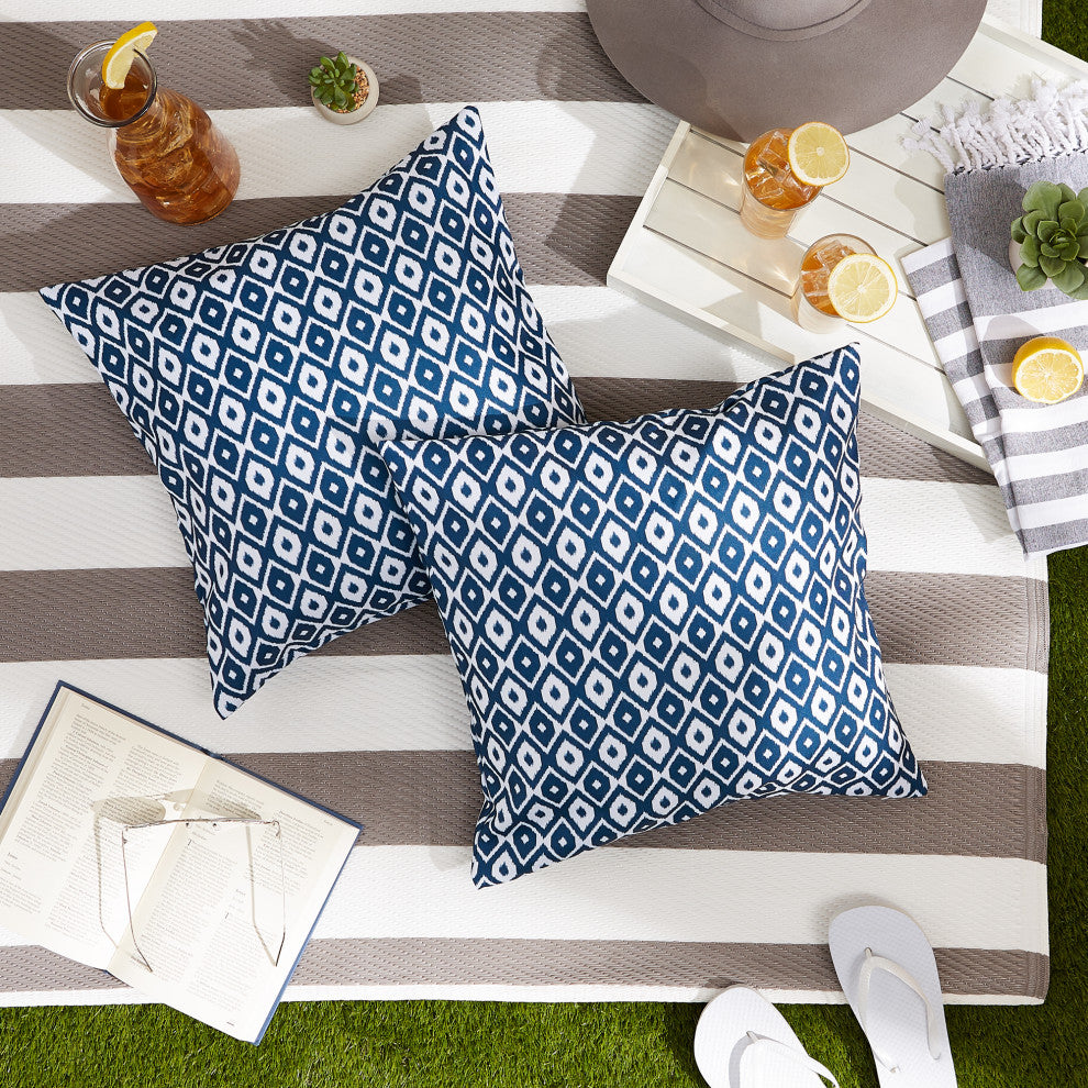 Blue Ikat Outdoor Pillow Cover 18x18 (Set of 2)