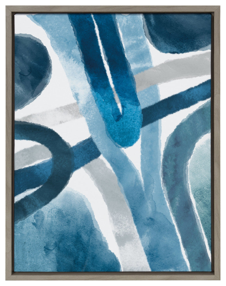 Sylvie Abstract Blue And Gray Watercolor Framed Canvas, Gray 18x24