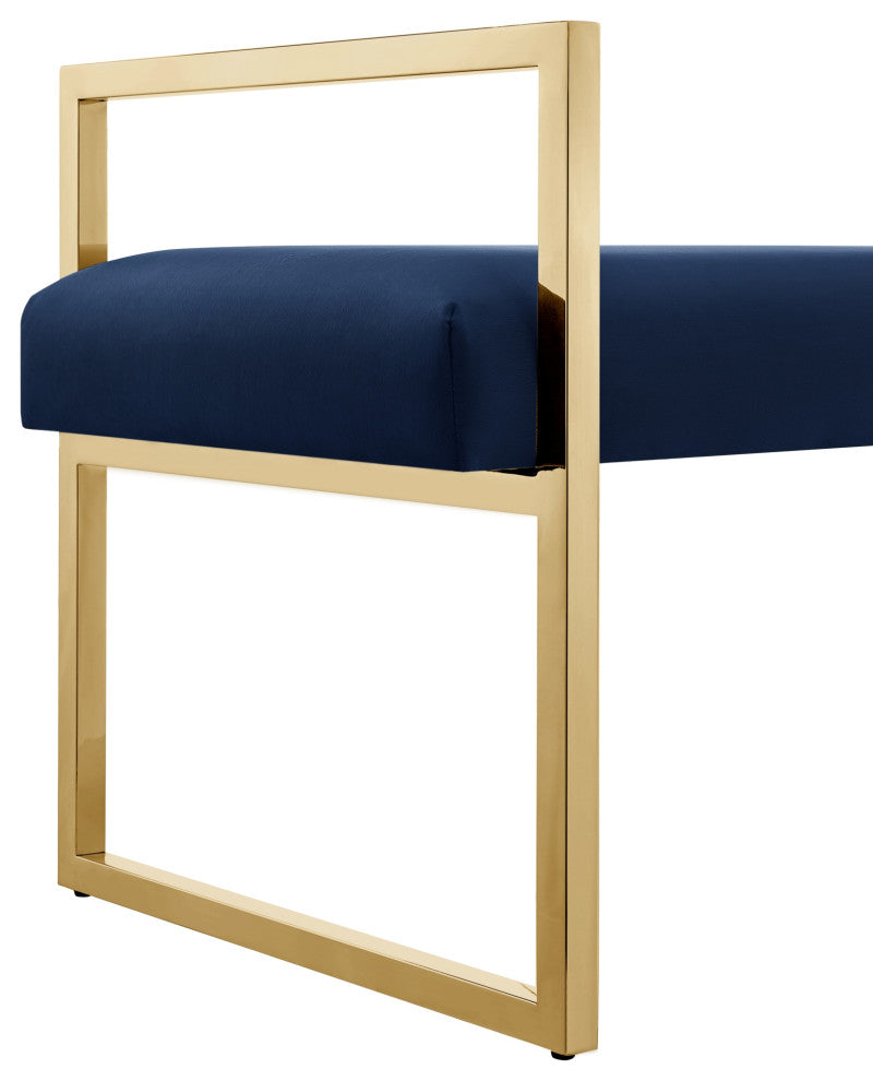 Inspired Home Maddyn Bench,Upholstered, Velvet Navy/Gold