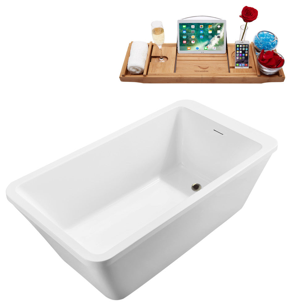60'' Streamline N250ORB Freestanding Tub, Tray, Internal Drain, Pop-Up: Brushed
