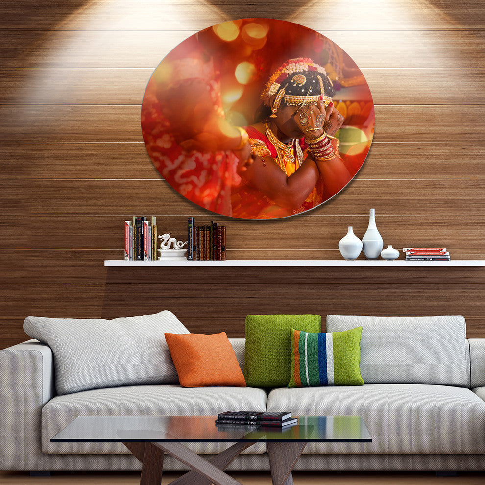 Bride In Typical Hindu Wedding, Portrait Large Disc Metal Wall Art, 11"