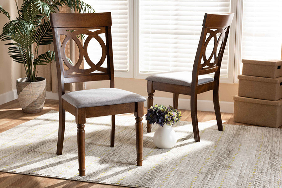 Annyse Modern Contemporary Upholstered Dining Chair, Set of 2, Gray/Walnut Brown