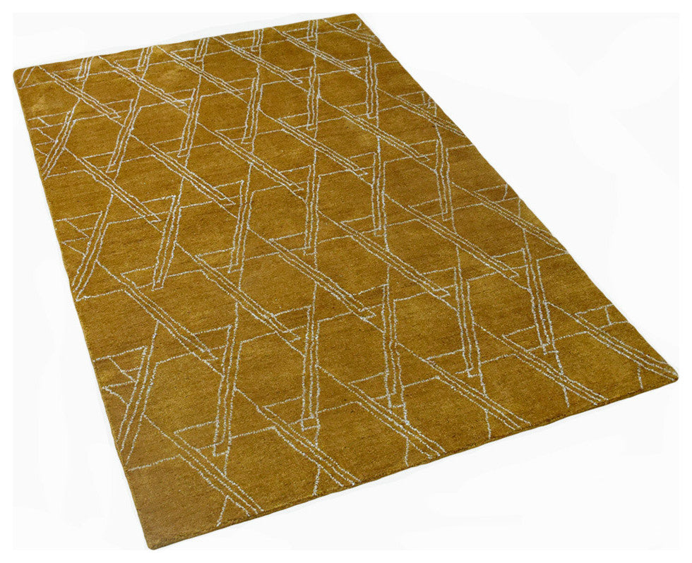 HAND KNOTTED LOOM SILK ECO-FRIENDLY RUGS-5'x8',Rectangle,Gold Beige,Contemporary