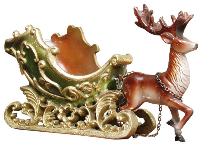 7.5" Elegant Green And Gold Sleigh With Reindeer Christmas Table Top Decoration