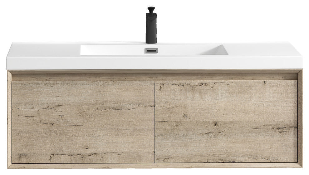 Aurora 48'' Single Sink Wall Mounted Modern Bathroom Vanity, White Oak