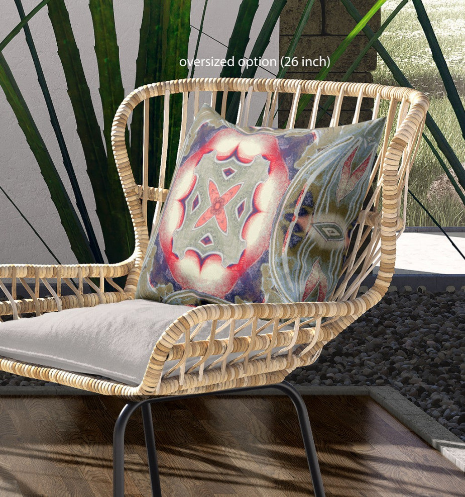 26" Sage Pink Geo Tribal Indoor Outdoor Throw Pillow