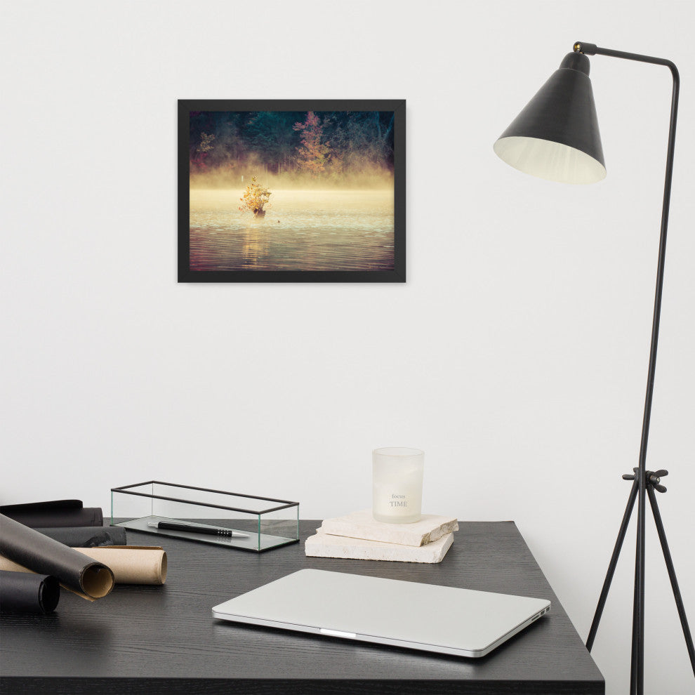 Golden Mist on Waples Pond Framed Photo Paper Wall Art Prints, Black, 11" X 14"